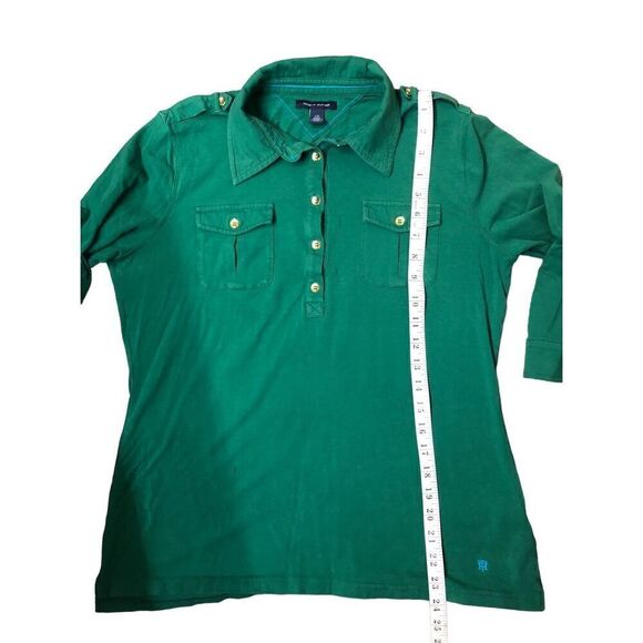 Tommy Hilfiger green 3/4 button crown collared with gold accent buttons size L - Picture 12 of 14